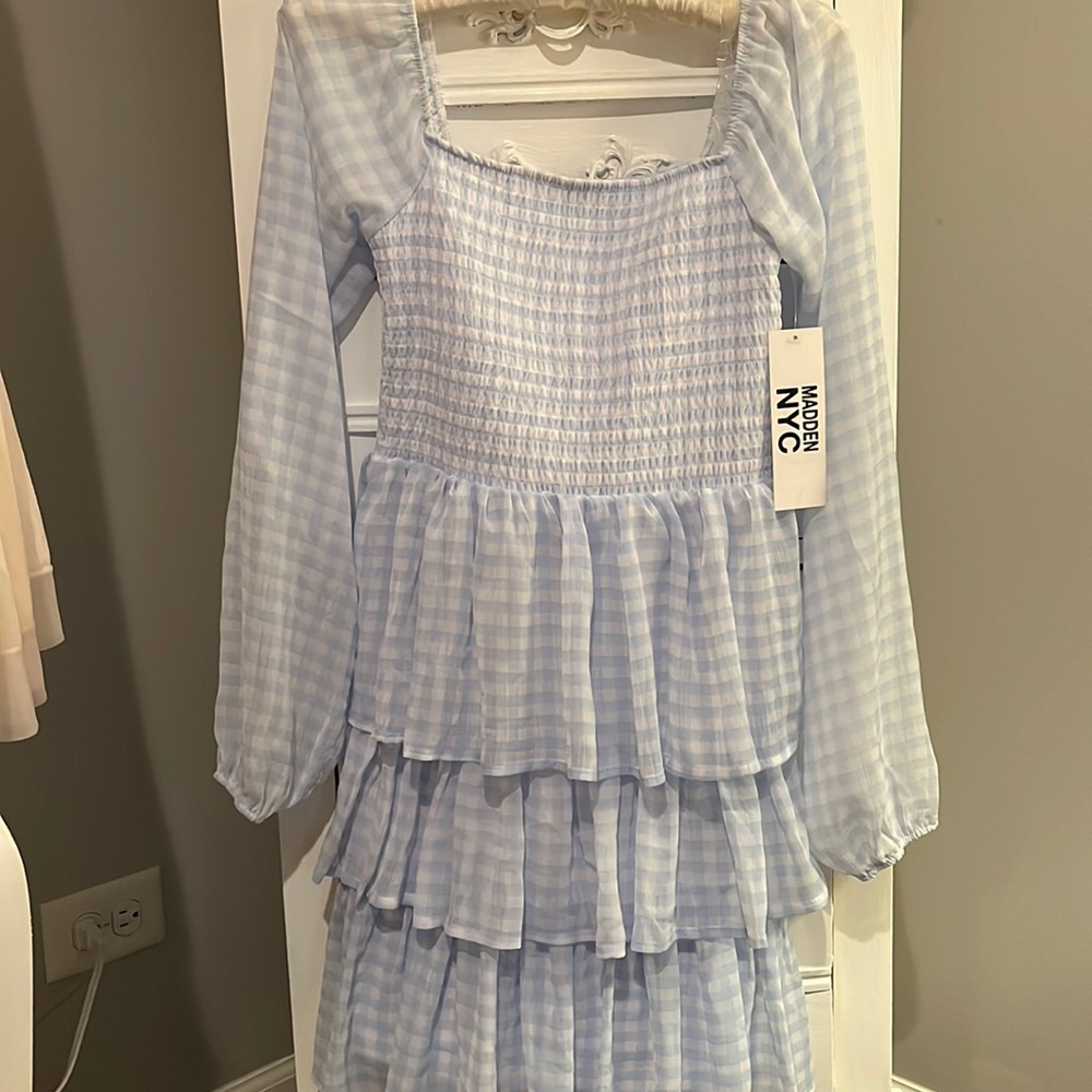 Madden NYC NWT Gingham Long Sleeve Dress Frilly Coquette